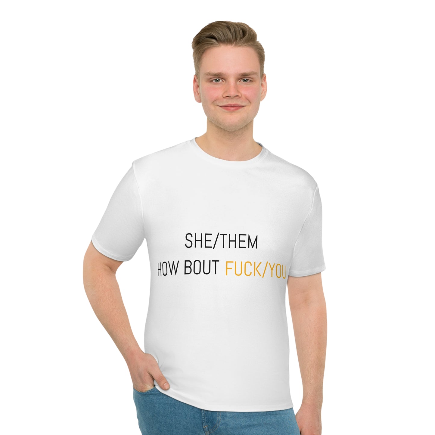 She/Them Pronoun Tee — 'How Bout Fuck You' Gay Pride Statement T-Shirt